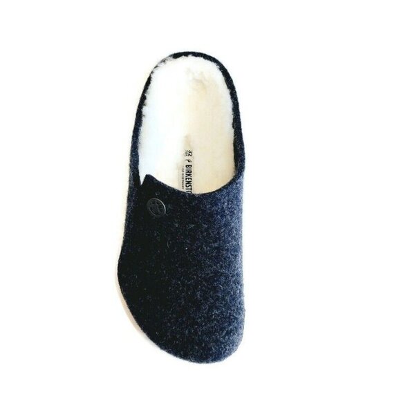 Birkenstock Zermatt Shearling Lined Slide Slippers Kids Size L1 EU32 Dark Blue - Picture 3 of 9